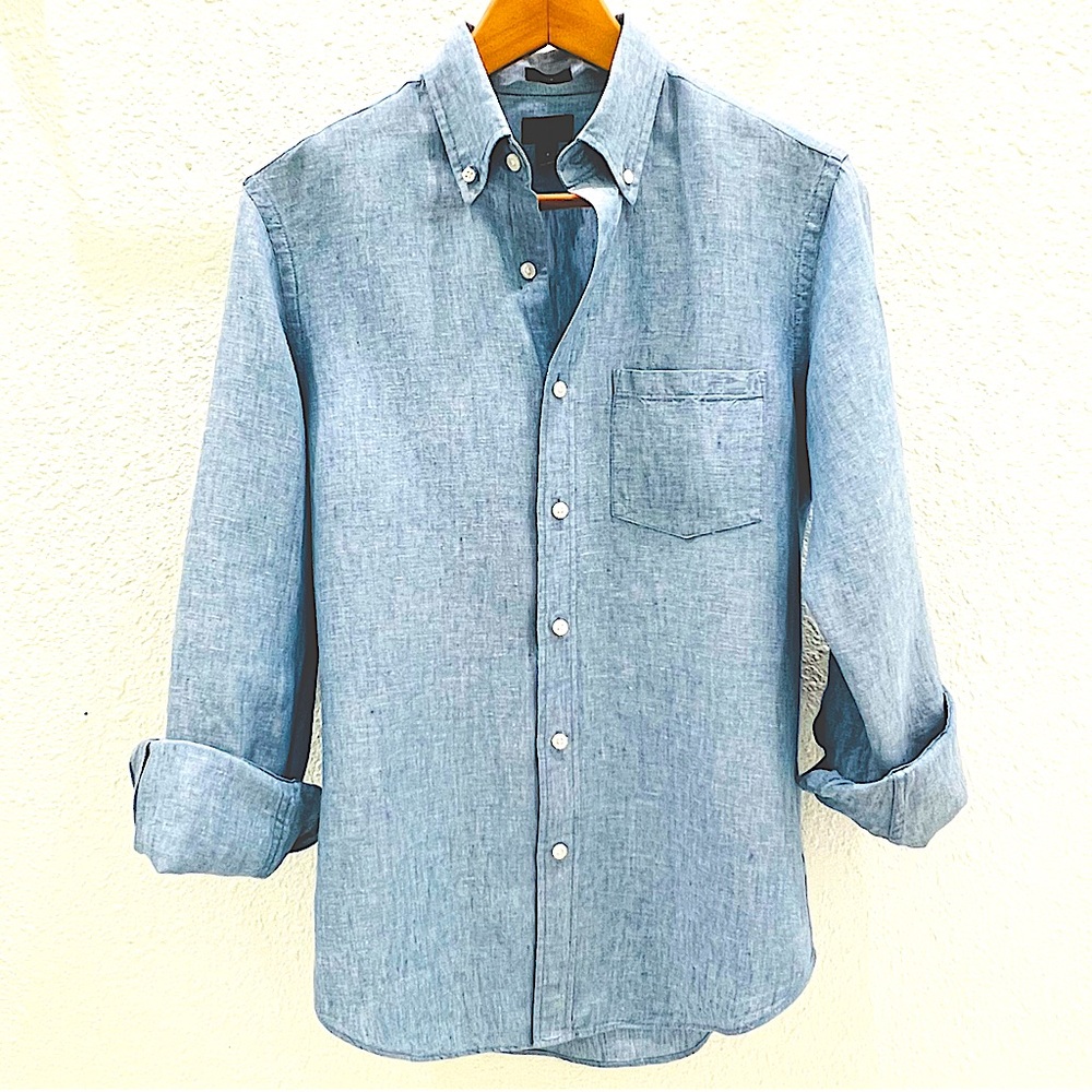 J CREW Baird McNutt Irish linen Men’s light blue long sleeve shirt